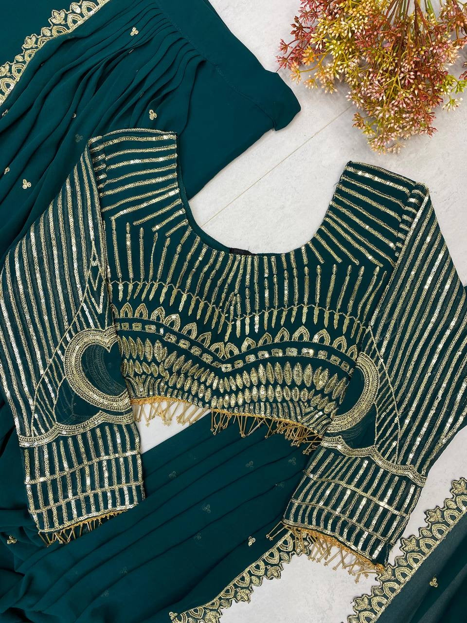 Ready To Wear Ruffle Lehenga Saree with Full Sleeve Blouse - FFLG-1954