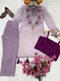 Designer 3-piece Co-ordset in premium organza silk.