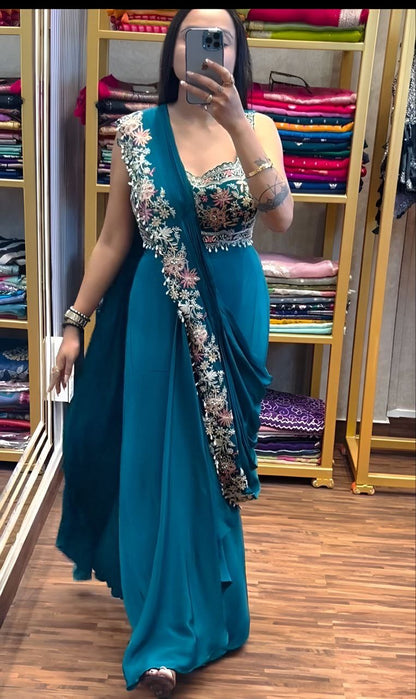 Ready To Wear Saree with Jacket - Heavy Chinon Silk - FFHV-9250