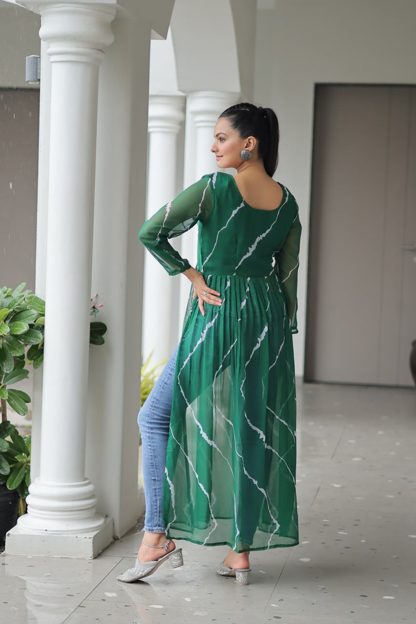 Navratri Collections 2025 Leheriya Print Kurti with Kutchi Patchwork in Faux Georgette