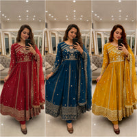 Raksha Bandhan Special Anarkali Gown | Soft Faux Georgette | Sequins & Zari Embroidery | 3 Colors