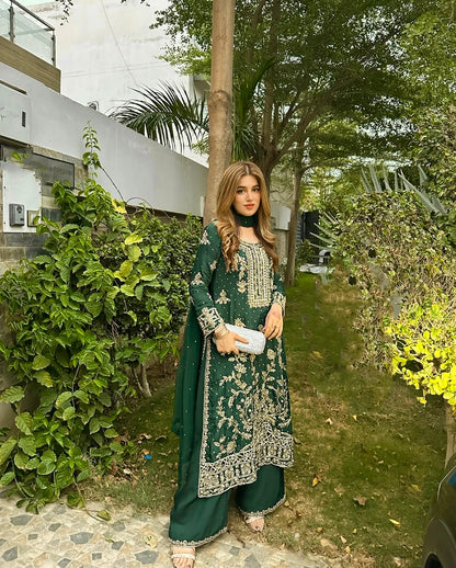 Chinon Silk Flaired Kurti-Palazzo Set with Zari & Sequin Embroidery - LC 1360