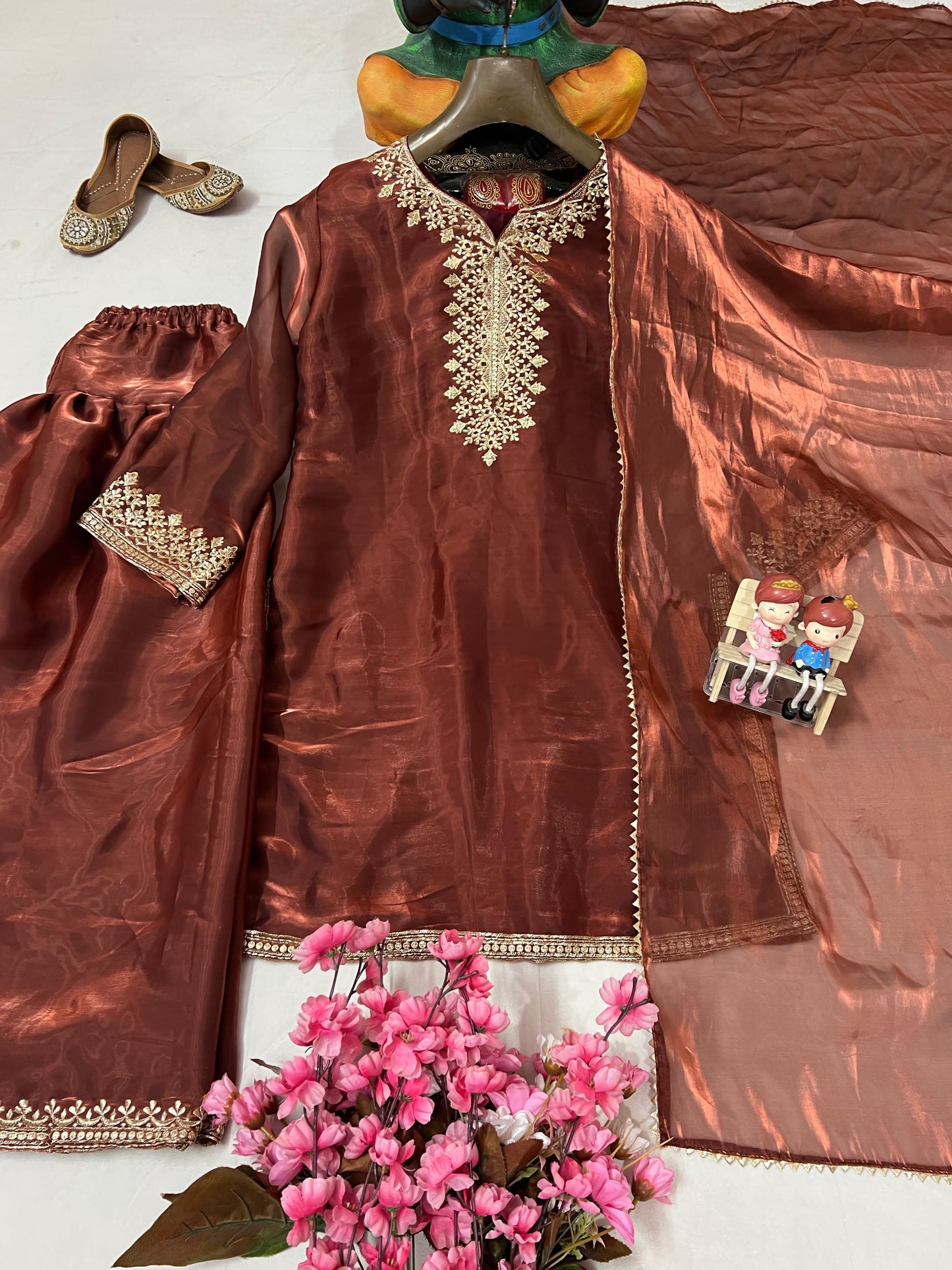 Trending New Traditional Brown Jimmi chhoo Silk Embroidered Farsi Salwar Kameez with Dupatta - LC 1388