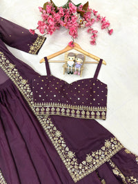 Modern Designer Semi-Bridal Wine Pink Lehenga Choli Set with Stylish Long Shrug in Premium Star Georgette Fabric for Wedding & Festive Wear
