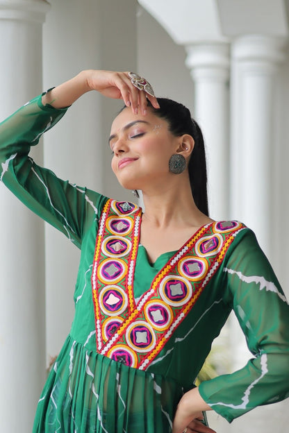 Navratri Collections 2025 Leheriya Print Kurti with Kutchi Patchwork in Faux Georgette