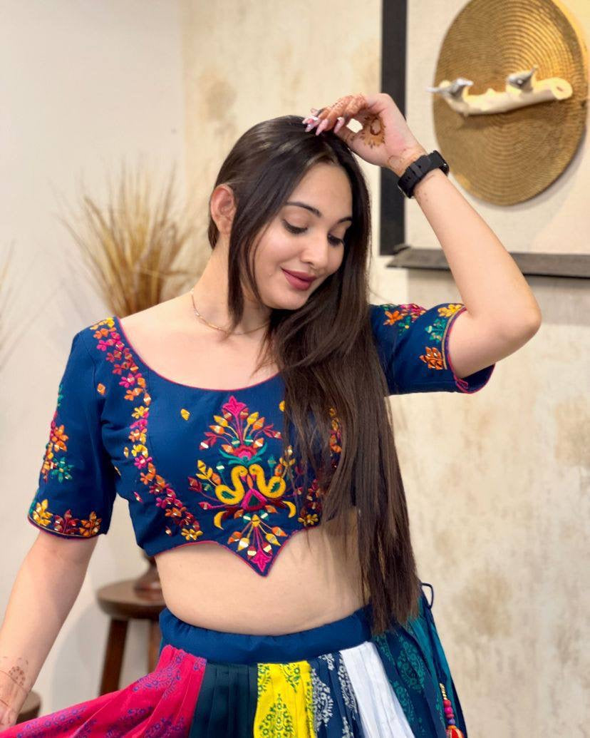 Navratri special Heavy Muslin Cotton Lehenga with Digital Print & Real Mirror Work - ALC 086