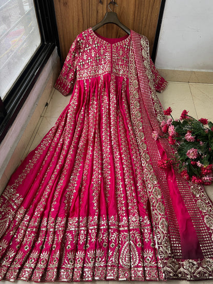 Heavy Sequins Anarkali Style Gown in Chinon Silk with zari & thread Embroidery - LC 1319
