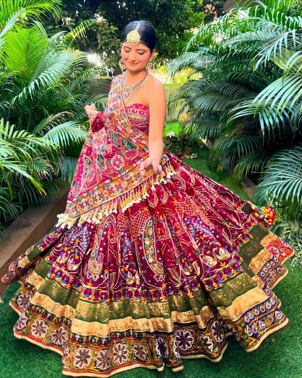 Navratri special Heavy Muslin Cotton Lehenga with Digital Print & Real Mirror Work - ALC 084