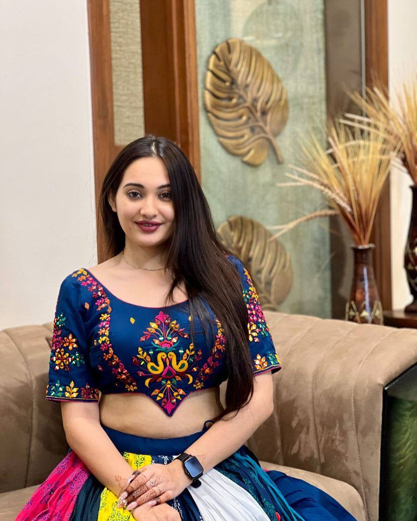 Navratri special Heavy Muslin Cotton Lehenga with Digital Print & Real Mirror Work - ALC 086