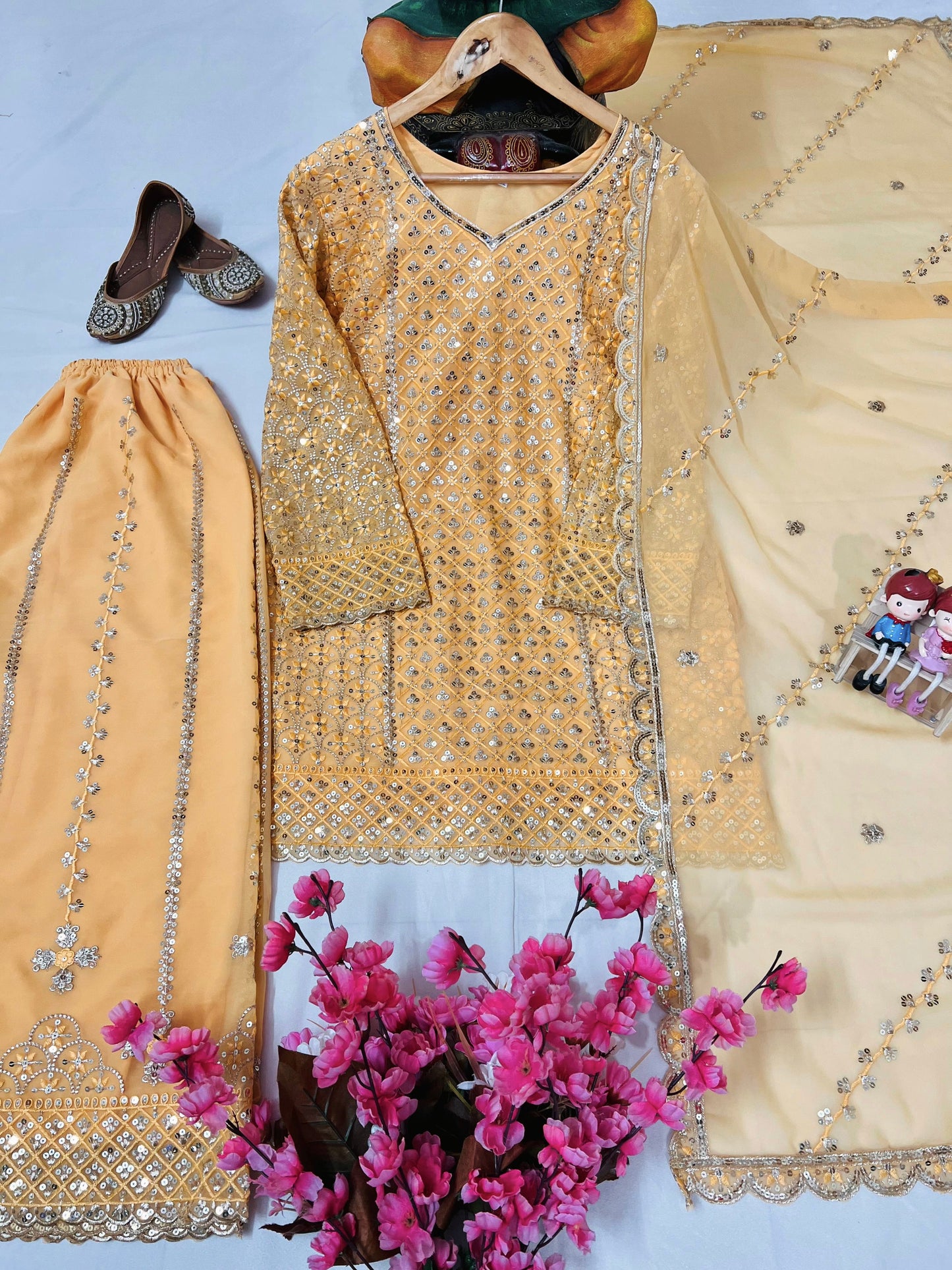 Heavy Georgette Kurti & Palazzo Set with Zari & Sequin Embroidery - LC 1361