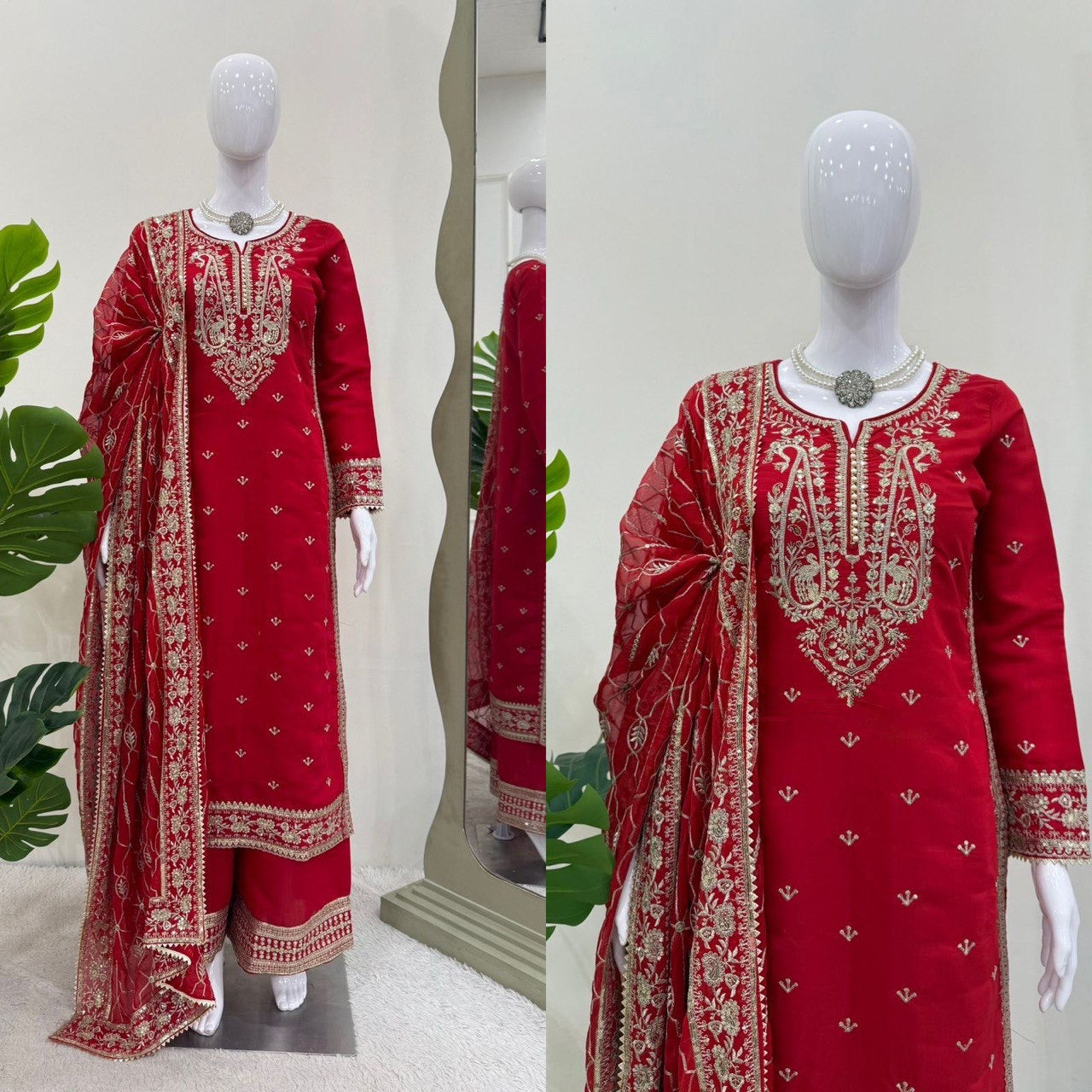 Designer Roman Silk Suit with Thread & Sequence Work - FFkd 1509