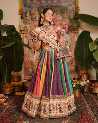 Designer navratri and wedding special lehenga-Choli in soft muslin cotton with digital print, real mirror work and fancy lace work