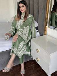Summer Special Chicken work Kurti with Palazzo set in Pista & Black color