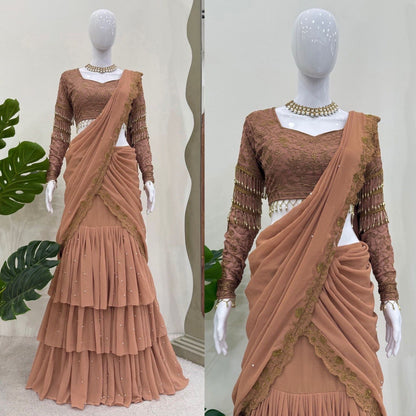 Ready To Wear Lehenga Saree with Thread & Sequence Work - Premium Quality
