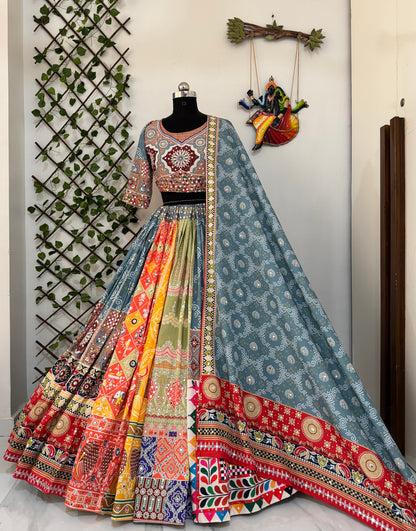 Navratri Special Heavy Muslin Cotton Chaniya Choli with Digital Print & Real Mirror Work