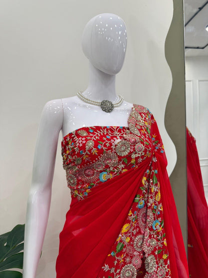 Designer Faux Georgette Saree with Thread & Sequin Work - FFkd 589