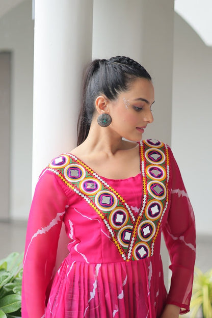 Navratri Collections 2025 Leheriya Print Kurti with Kutchi Patchwork in Faux Georgette