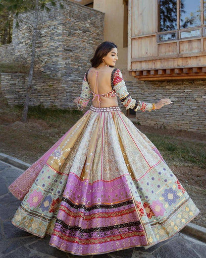 Heavy Muslin Cotton Lehenga with Digital Print & Real Mirror Work - Alc 079
