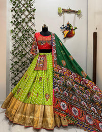 Real mirror work navratri/wedding special lehenga choli in maslin cotton fabric (4 mtr flair) with digital print all over