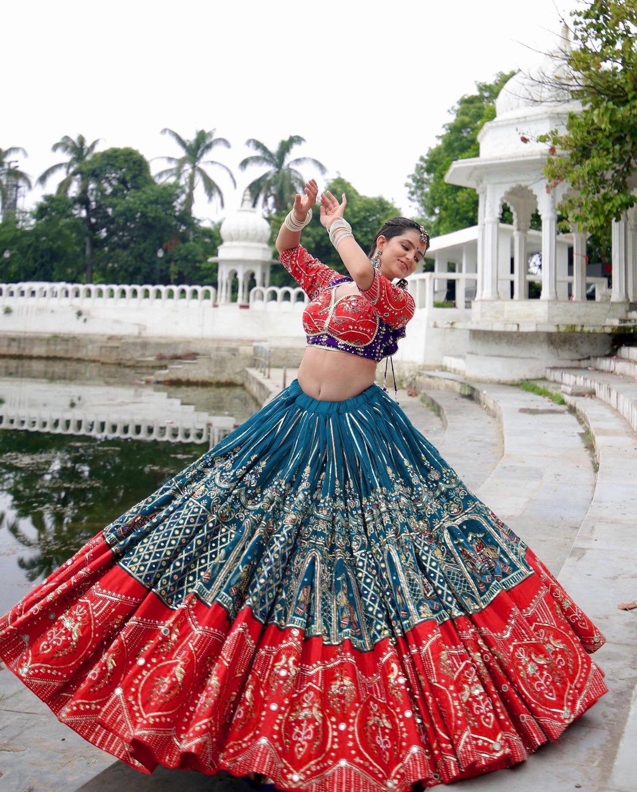 A-One Quality Heavy Muslin Cotton Navratri Special Lehenga with Digital Print & Real Mirror Work - ALC 109