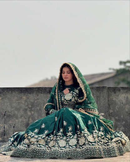 Emerald Green stylish semi bridal lehenga choli