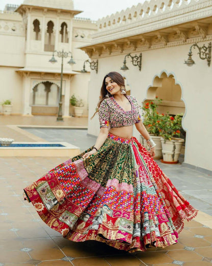 Navratri special Heavy Muslin Cotton Lehenga with Digital Print & Real Mirror Work - Alc 99
