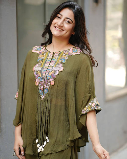 New Trendy Air Tex Chinon Three Piece Indo Western Set with Sequence Embroidery