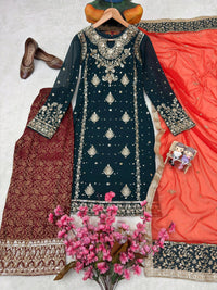 Designer & stylish Kurti with jacard plazzo set with elegant dupatta