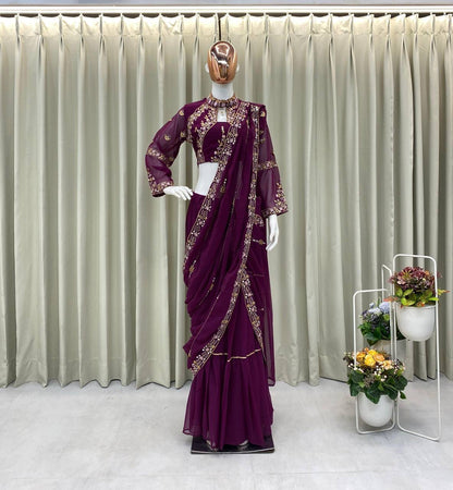 Wedding Season Special Faux Georgette Lehenga Saree with Heavy Embroidery & Mirror Work - FFBE 280