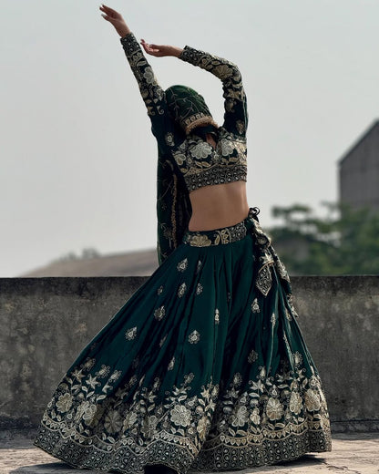 Emerald Green stylish semi bridal lehenga choli