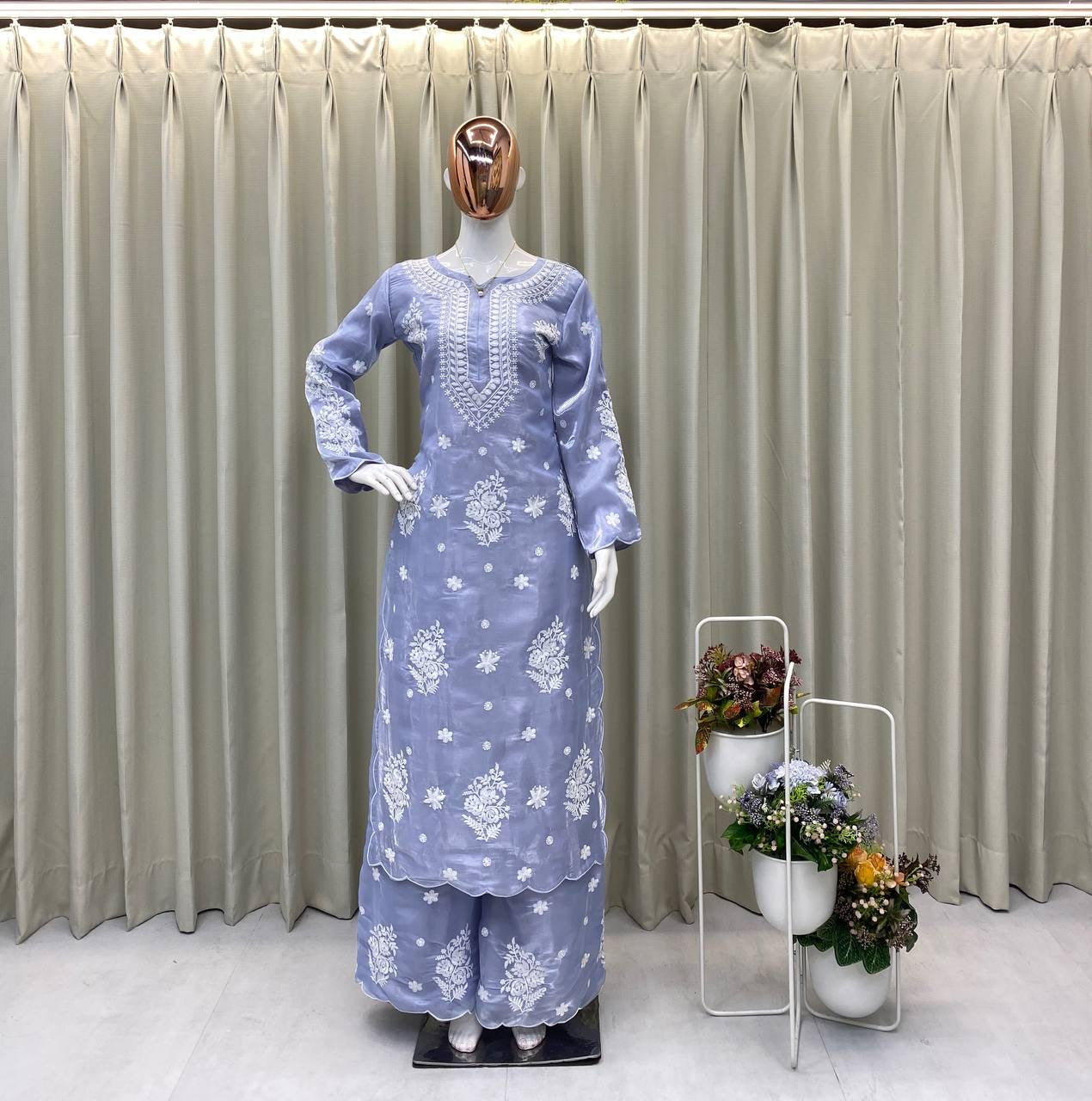 Designer Jimmy Choo long kurti & Palazzo Set with Embroidery - FFBE-360