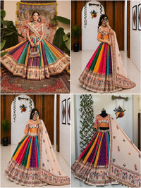 Designer navratri and wedding special lehenga-Choli in soft muslin cotton with digital print, real mirror work and fancy lace work