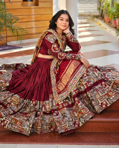 Navratri special Premium Heavy Muslin Cotton Lehenga with Real Mirror Work & Canvas Patta