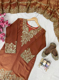 Rusty brown Color Kurti &Palazzo set with elegant dupatta