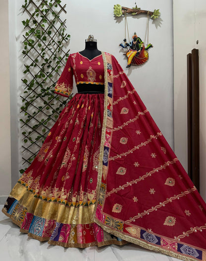 Navratri special Heavy Muslin Cotton Lehenga with Digital Print & Gota Zari Lampi Lace - Alc 103