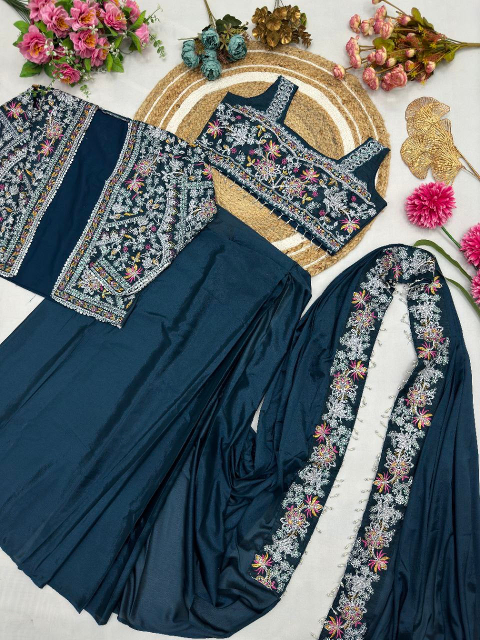 Ready To Wear Saree with Jacket - Heavy Chinon Silk - FFHV-9250