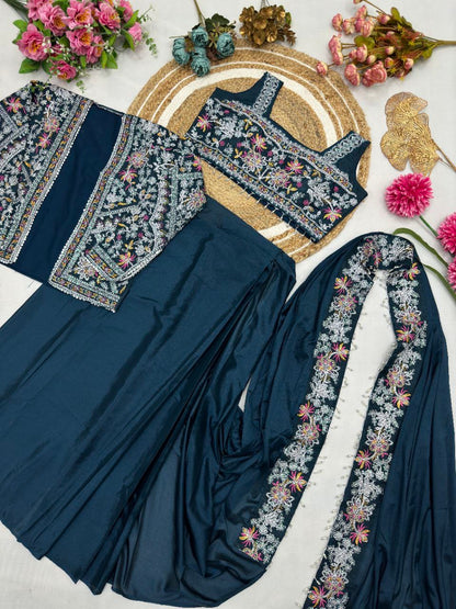 Ready To Wear Saree with Jacket - Heavy Chinon Silk - FFHV-9250