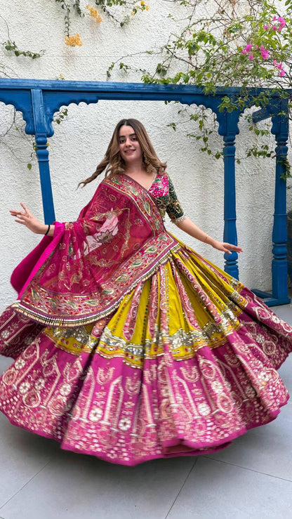Heavy Muslin Cotton Lehenga with Real Mirror Work & Digital Print - Alc 108