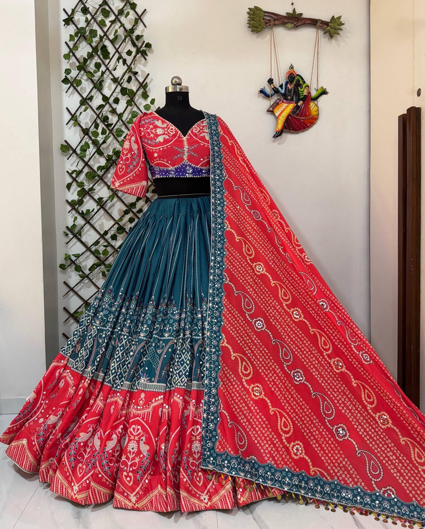 A-One Quality Heavy Muslin Cotton Navratri Special Lehenga with Digital Print & Real Mirror Work - ALC 109