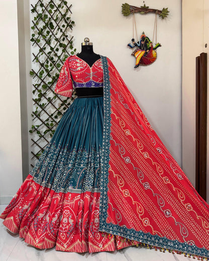 A-One Quality Heavy Muslin Cotton Navratri Special Lehenga with Digital Print & Real Mirror Work - ALC 109