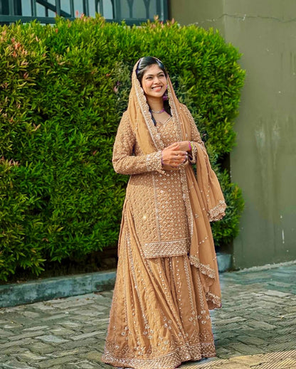 Heavy Georgette Kurti & Palazzo Set with Zari & Sequin Embroidery - LC 1361