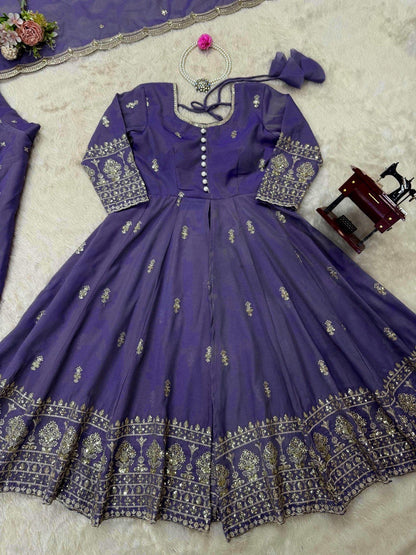 Designer Shimmer Silk Suit & Lehenga Set with Thread & Sequence Work