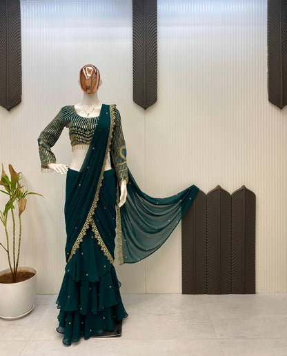 Ready To Wear Ruffle Lehenga Saree with Full Sleeve Blouse - FFLG-1954