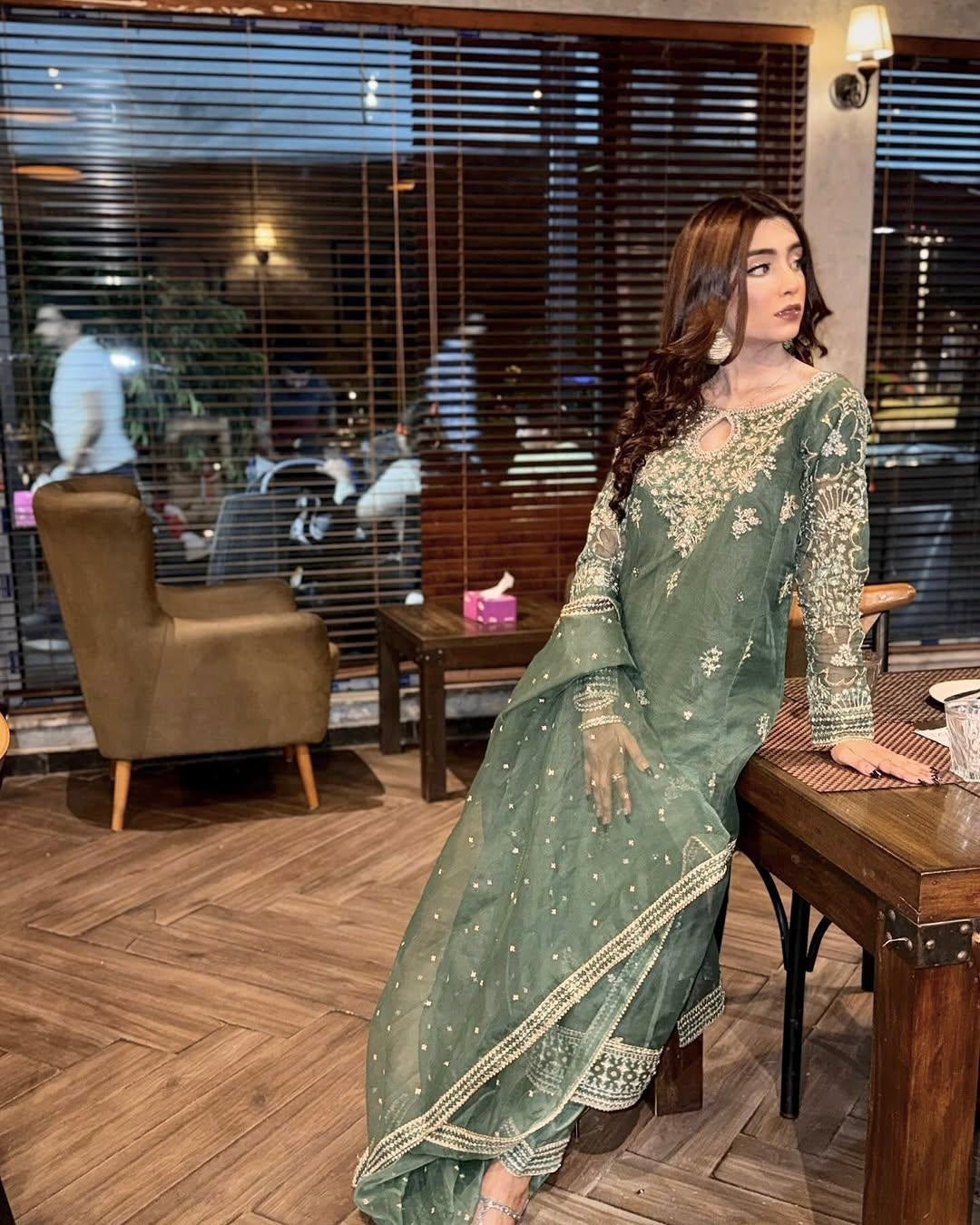 Organza Silk Kurti Palazzo Set with Zari & Sequin Embroidery - LC 1371