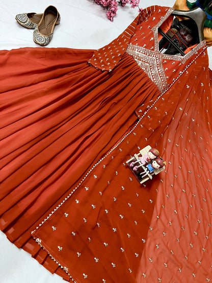 Designer Georgette Gown with Zari Sequin Work & Dupatta - VF 208