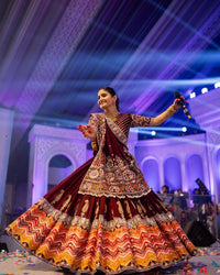 Traditional Maroon Garba Lehenga Choli with Authentic Mirror Work & Digital Print