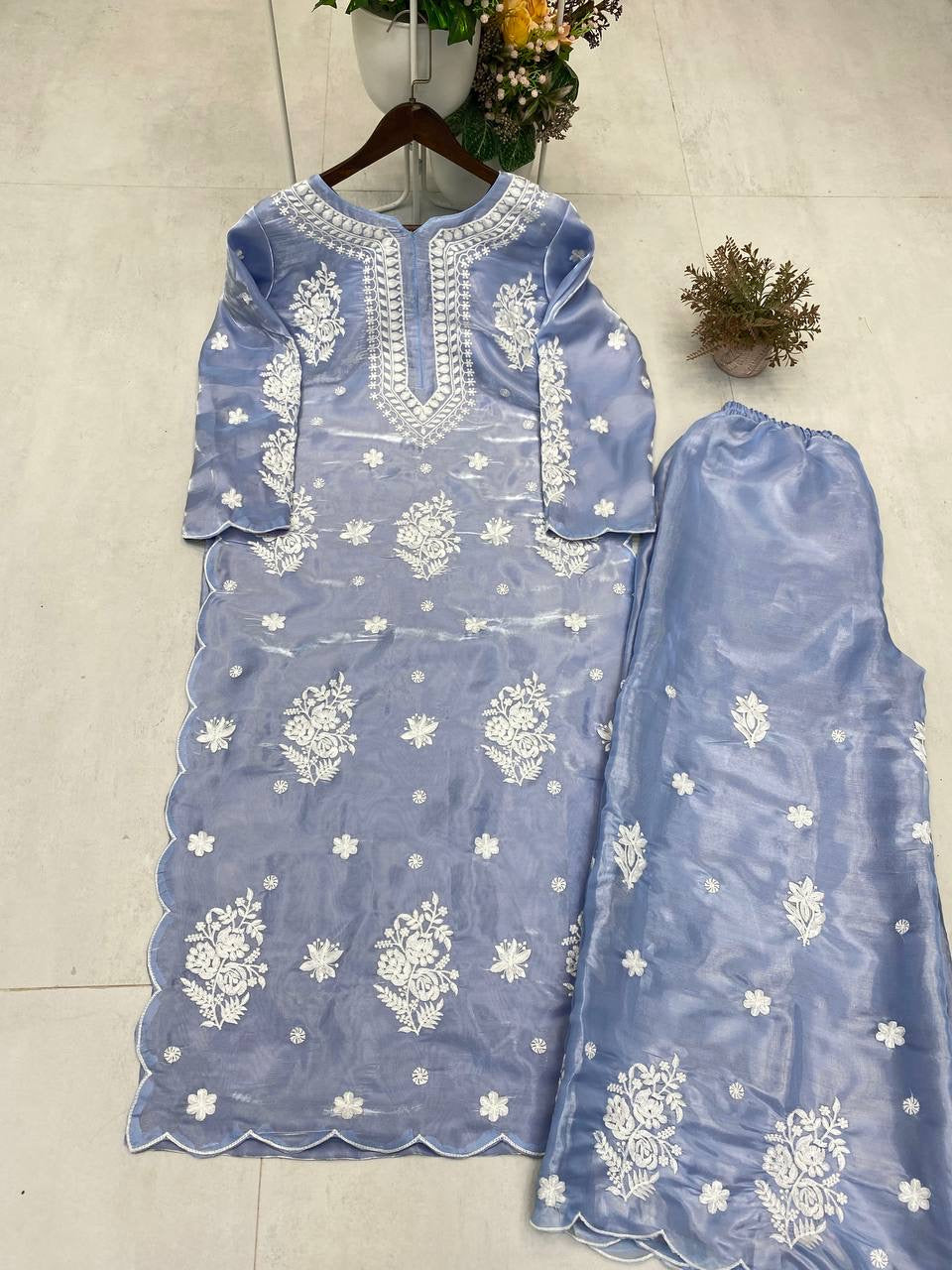 Designer Jimmy Choo long kurti & Palazzo Set with Embroidery - FFBE-360