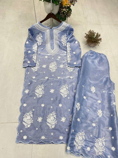 Designer Jimmy Choo long kurti & Palazzo Set with Embroidery - FFBE-360