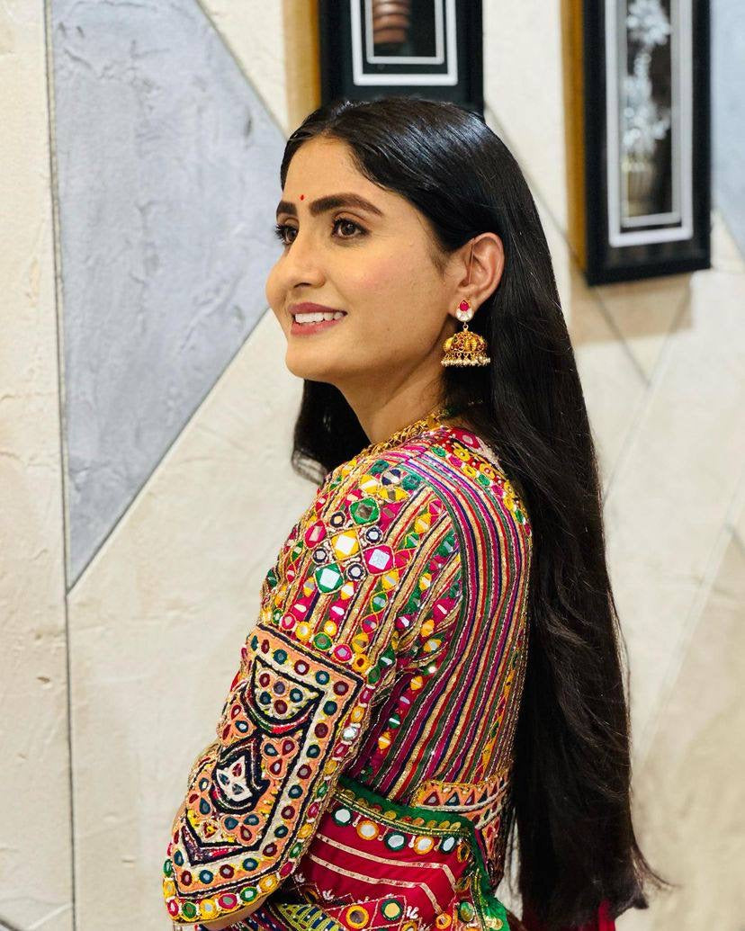 Heavy Muslin Cotton Lehenga with Real Mirror Work & Pompom Lace - ALC 053