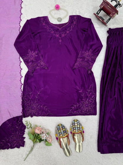 Premium Natural Crepe Top & Farshi Salwar Set with Beads & Thread Work